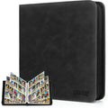 MIXPOET 12-Pocket Trading Card Binder – Holds 960 Cards, Black PU Leather, Zipper Closure