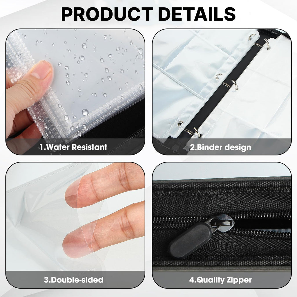 MIXPOET 12-Pocket Trading Card Binder – Holds 960 Cards, Black PU Leather, Zipper Closure