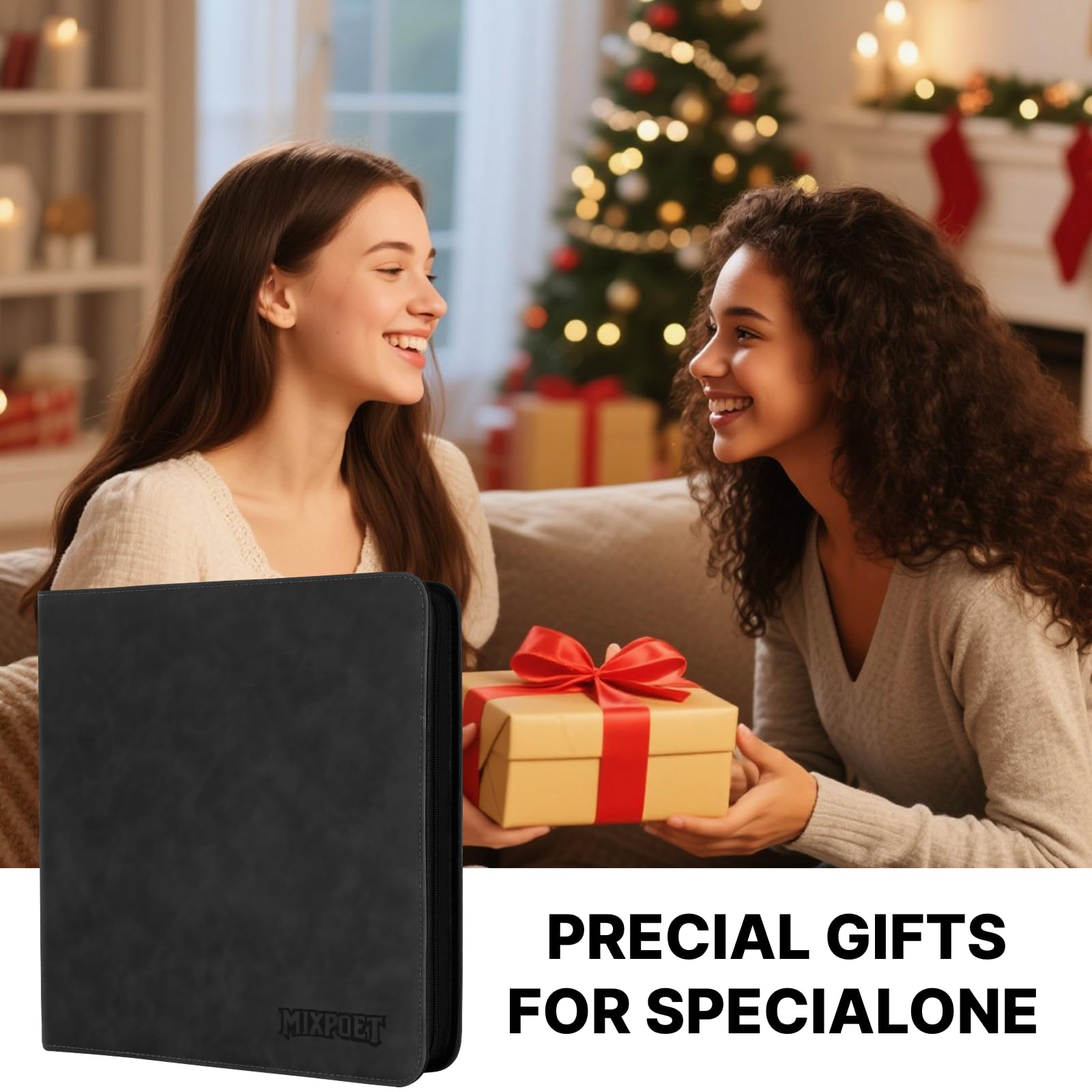 MIXPOET 12-Pocket Trading Card Binder – Holds 960 Cards, Black PU Leather, Zipper Closure