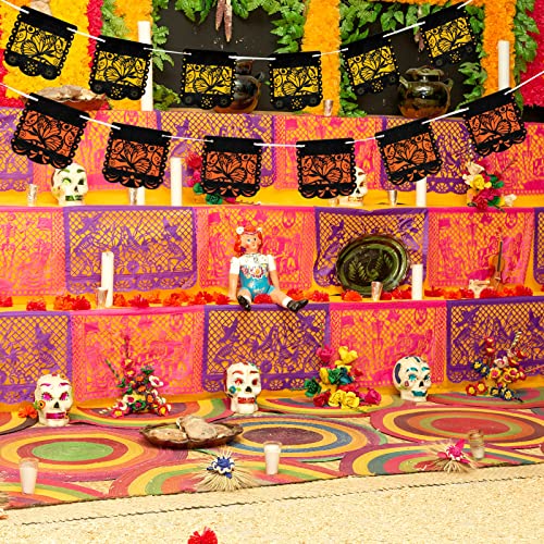 Mixweer 4-Pack Day of the Dead Monarch Butterfly Papel Picado Banner for Ofrenda Decorations