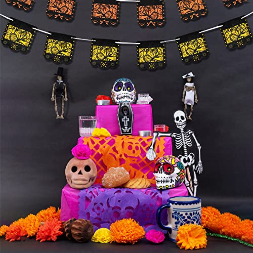 Mixweer 4-Pack Day of the Dead Monarch Butterfly Papel Picado Banner for Ofrenda Decorations