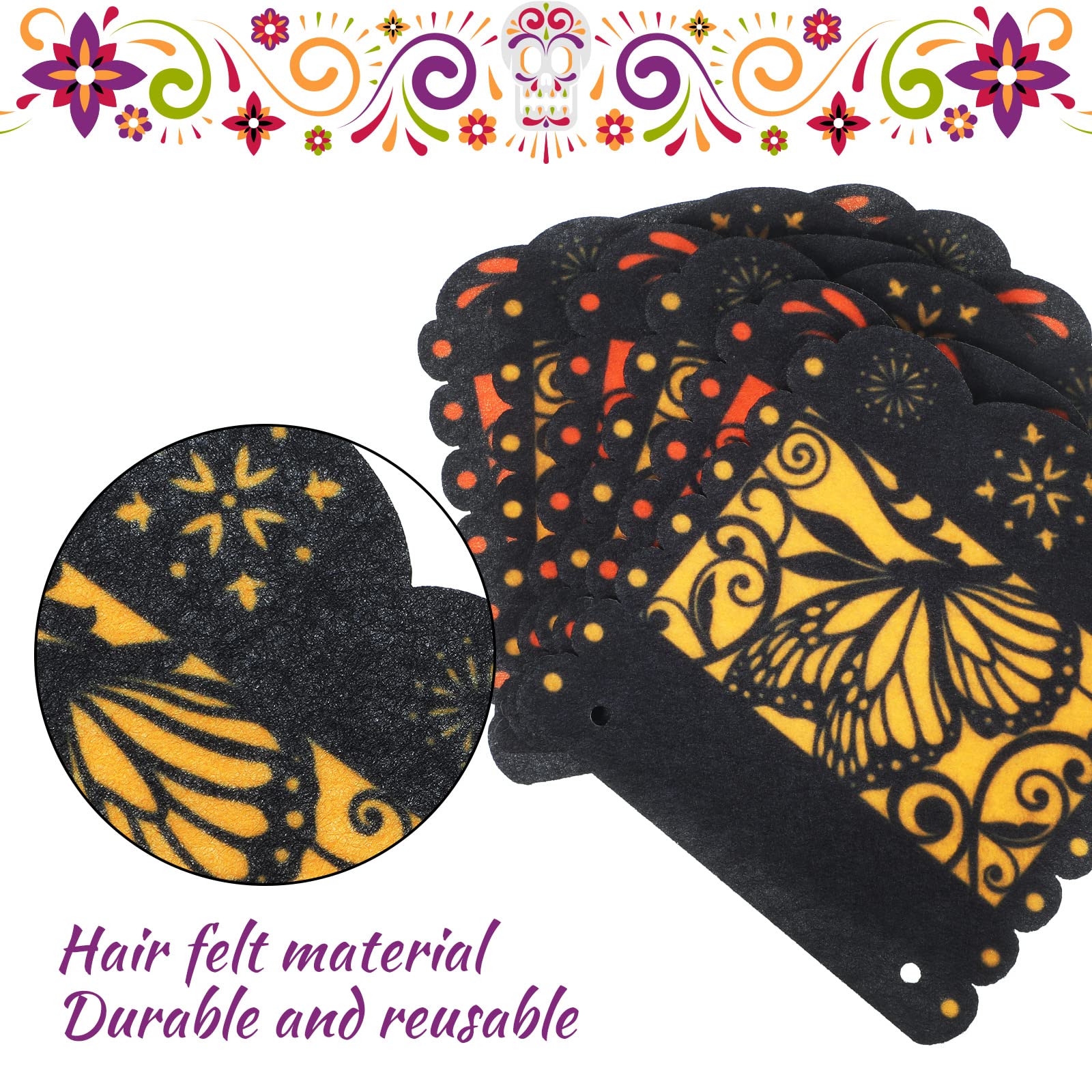 Mixweer 4-Pack Day of the Dead Monarch Butterfly Papel Picado Banner for Ofrenda Decorations