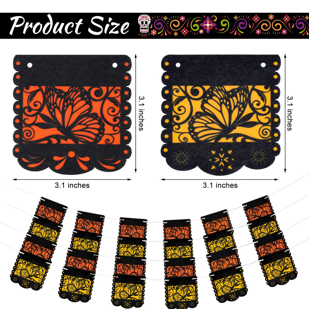 Mixweer 4-Pack Day of the Dead Monarch Butterfly Papel Picado Banner for Ofrenda Decorations