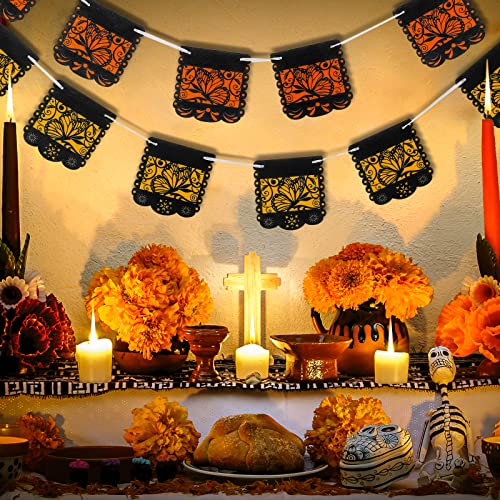 Mixweer 4-Pack Day of the Dead Monarch Butterfly Papel Picado Banner for Ofrenda Decorations