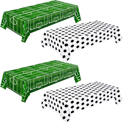 Mixweer 4-Pack Soccer Tablecloths – 54x108 Inch Plastic Party Covers for Birthday Decorations