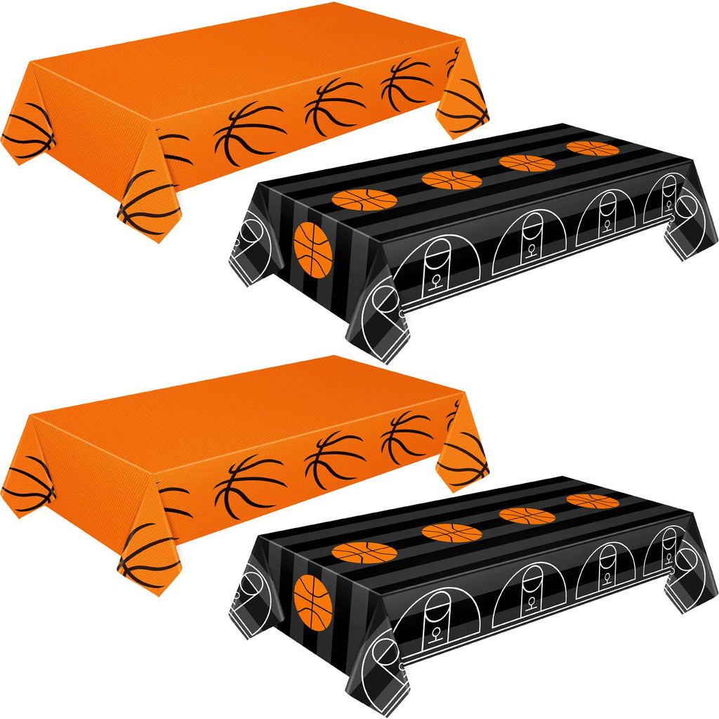 Mixweer 4-Piece Basketball Plastic Tablecloths - 54x108 Inch Rectangular Table Covers for Sports Parties, Game Day & Birthday Decor