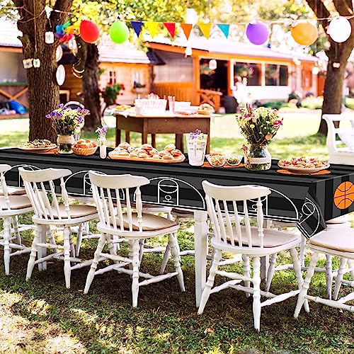 Mixweer 4-Piece Basketball Plastic Tablecloths - 54x108 Inch Rectangular Table Covers for Sports Parties, Game Day & Birthday Decor
