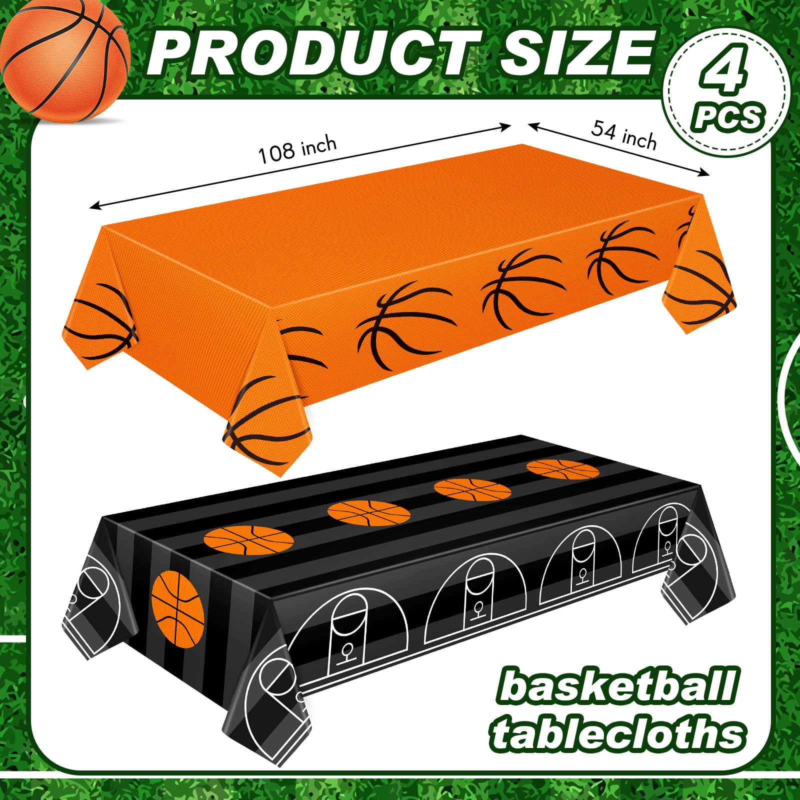 Mixweer 4-Piece Basketball Plastic Tablecloths - 54x108 Inch Rectangular Table Covers for Sports Parties, Game Day & Birthday Decor