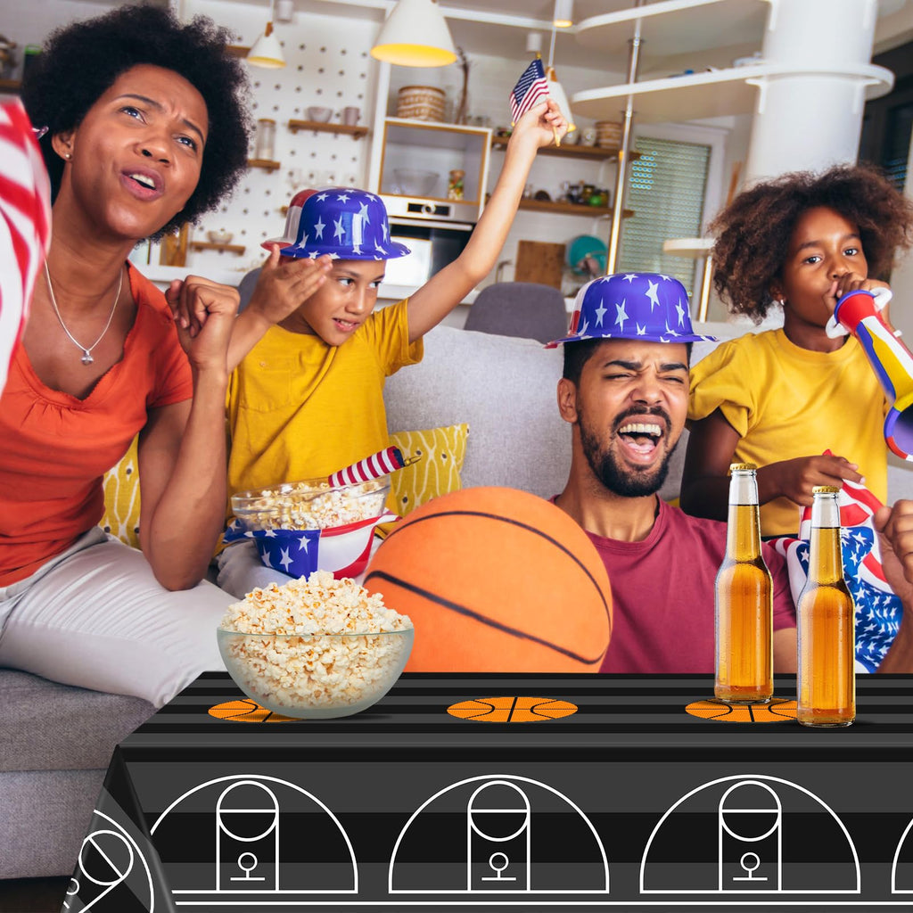 Mixweer 4-Piece Basketball Plastic Tablecloths - 54x108 Inch Rectangular Table Covers for Sports Parties, Game Day & Birthday Decor