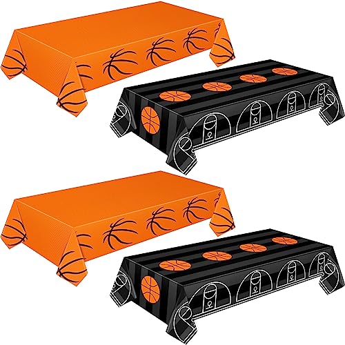 Mixweer 4-Piece Basketball Plastic Tablecloths - 54x108 Inch Rectangular Table Covers for Sports Parties, Game Day & Birthday Decor