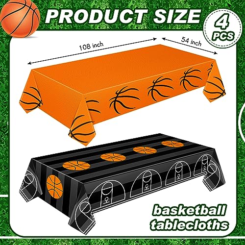 Mixweer 4-Piece Basketball Plastic Tablecloths - 54x108 Inch Rectangular Table Covers for Sports Parties, Game Day & Birthday Decor