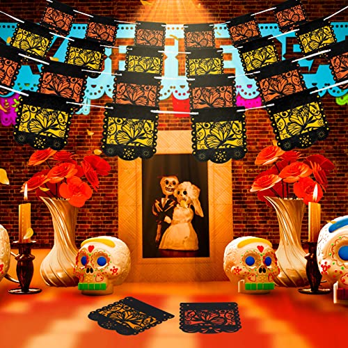 Mixweer Small Dia de los Muertos Monarch Butterfly Banner - 2 Pack, Orange and Yellow, 12 Pieces