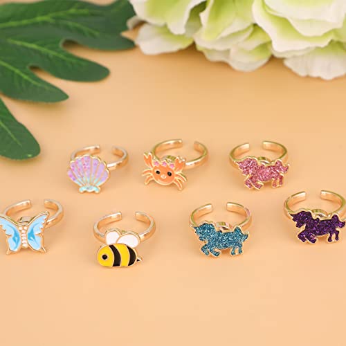 MJartoria 7-Piece Fidget Ring Set – Stainless Steel Spinner Rings for Stress Relief (Butterfly, Unicorn, Shell, Flower Designs)