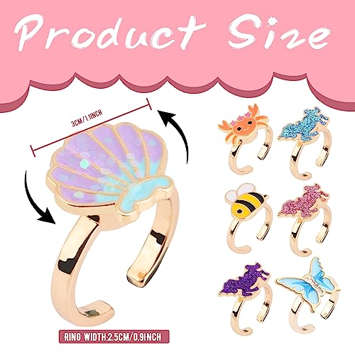 MJartoria 7-Piece Fidget Ring Set – Stainless Steel Spinner Rings for Stress Relief (Butterfly, Unicorn, Shell, Flower Designs)
