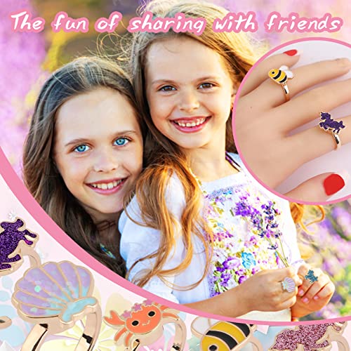 MJartoria 7-Piece Fidget Ring Set – Stainless Steel Spinner Rings for Stress Relief (Butterfly, Unicorn, Shell, Flower Designs)