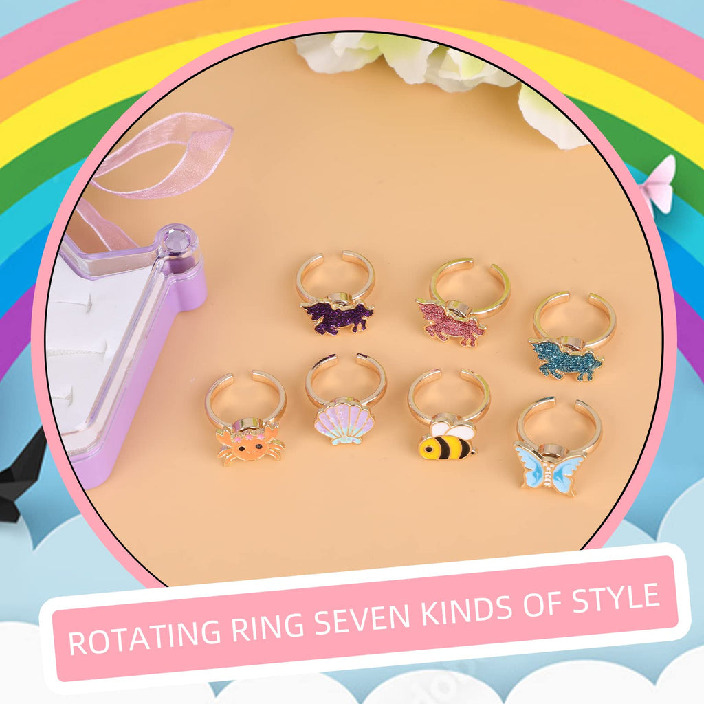 MJartoria 7-Piece Fidget Ring Set – Stainless Steel Spinner Rings for Stress Relief (Butterfly, Unicorn, Shell, Flower Designs)