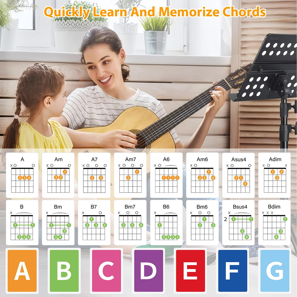 MLEJIAKJ 56-Piece Guitar Chord Flashcards with Chord Chart Poster – Color-Coded Learning for Beginners