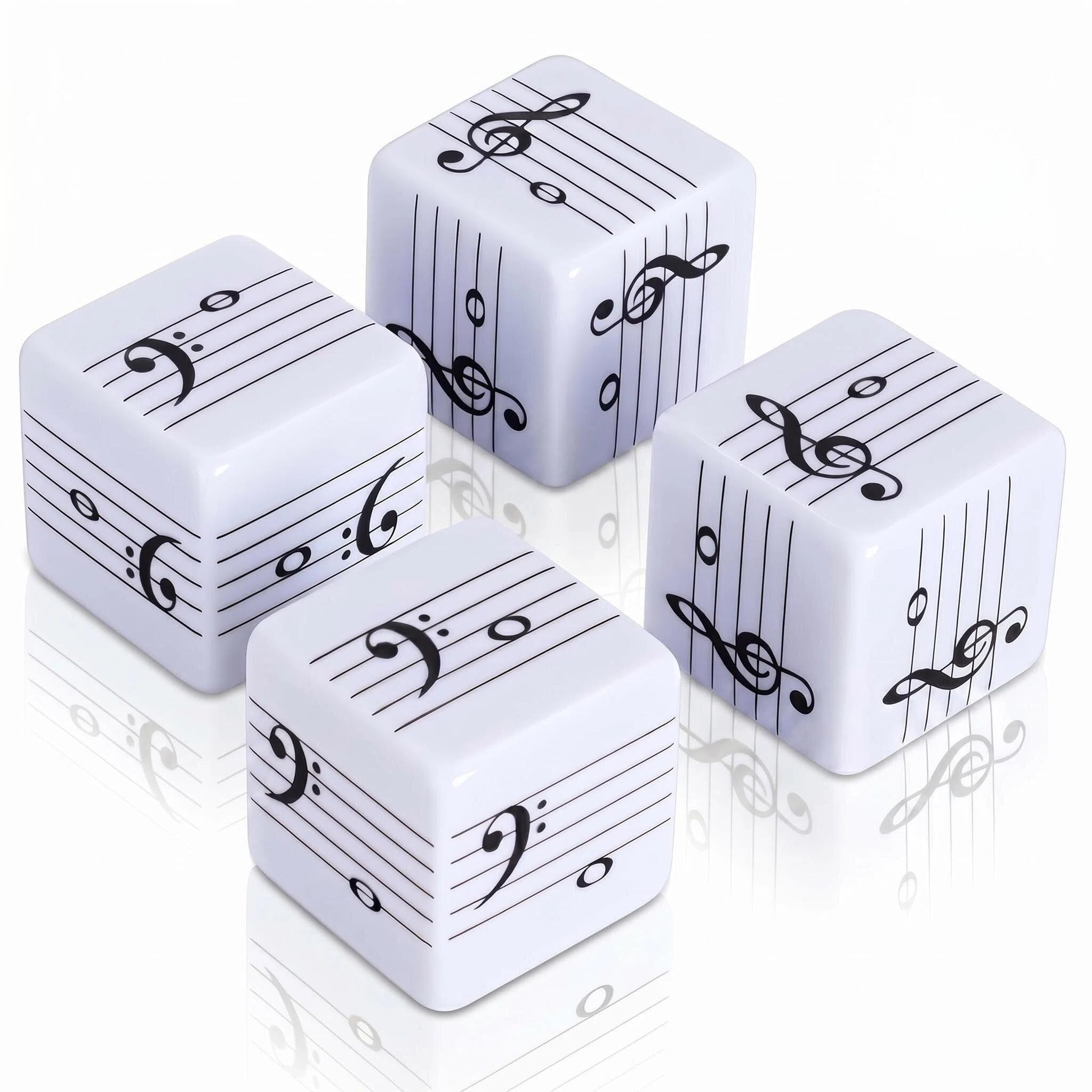 MLEJIAKJ Music Note Dice Set – 4 Large 25mm Dice with Treble and Bass Clef Notation for Music Theory Learning