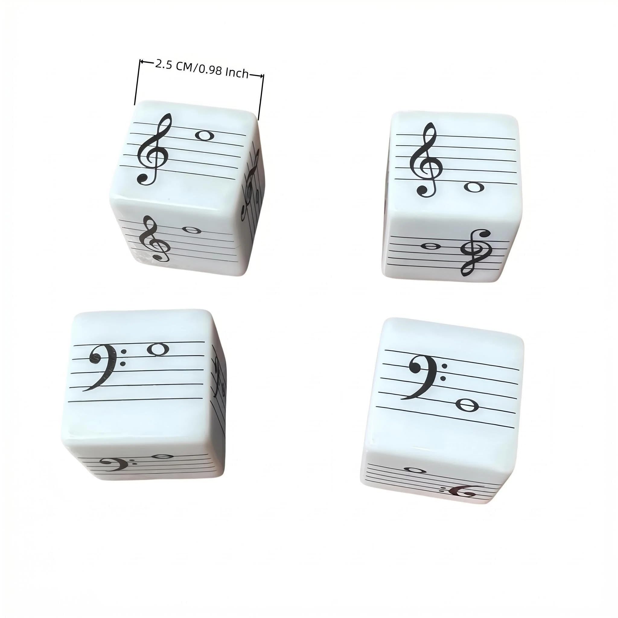 MLEJIAKJ Music Note Dice Set – 4 Large 25mm Dice with Treble and Bass Clef Notation for Music Theory Learning