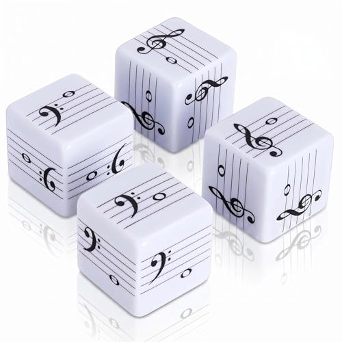 MLEJIAKJ Music Note Dice Set – 4 Large 25mm Dice with Treble and Bass Clef Notation for Music Theory Learning