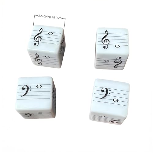 MLEJIAKJ Music Note Dice Set – 4 Large 25mm Dice with Treble and Bass Clef Notation for Music Theory Learning