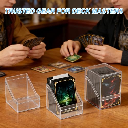 Mlikero 4-Pack Acrylic Commander Deck Boxes – Clear & Black, Holds 100+ Sleeved Cards with Dividers