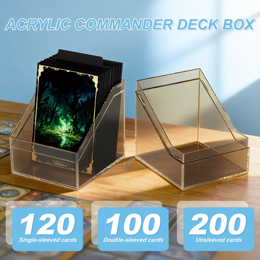 Mlikero 4-Pack Acrylic Commander Deck Boxes – Clear & Black, Holds 100+ Sleeved Cards with Dividers