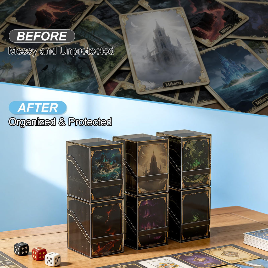 Mlikero 4-Pack Acrylic Commander Deck Boxes – Clear & Black, Holds 100+ Sleeved Cards with Dividers