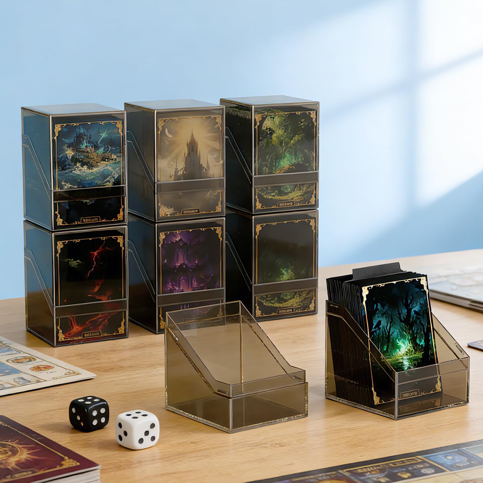 Mlikero 4-Pack Acrylic Commander Deck Boxes – Clear & Black, Holds 100+ Sleeved Cards with Dividers