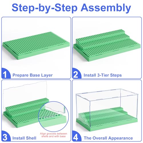 Mlikero Green Acrylic Display Case for Minifigures – Holds Up to 35 Figures with 3 Movable Steps