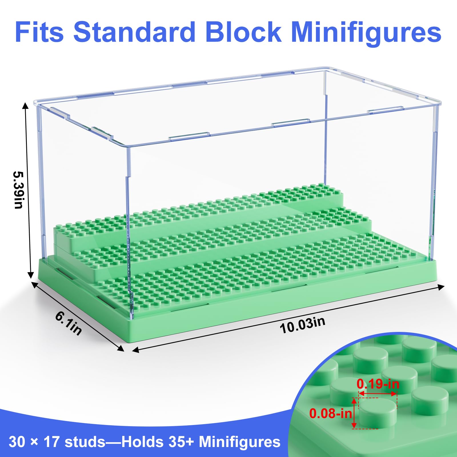 Mlikero Green Acrylic Display Case for Minifigures – Holds Up to 35 Figures with 3 Movable Steps