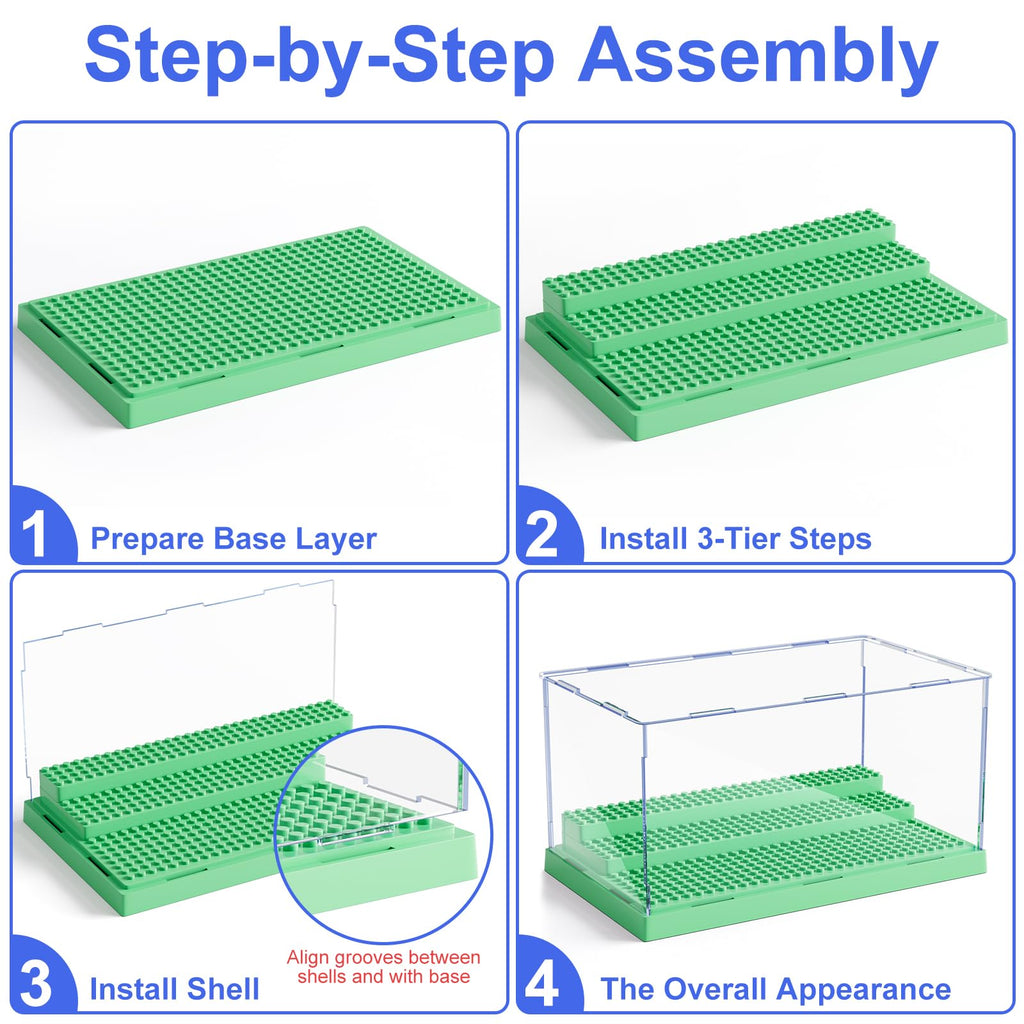 Mlikero Green Acrylic Display Case for Minifigures – Holds Up to 35 Figures with 3 Movable Steps