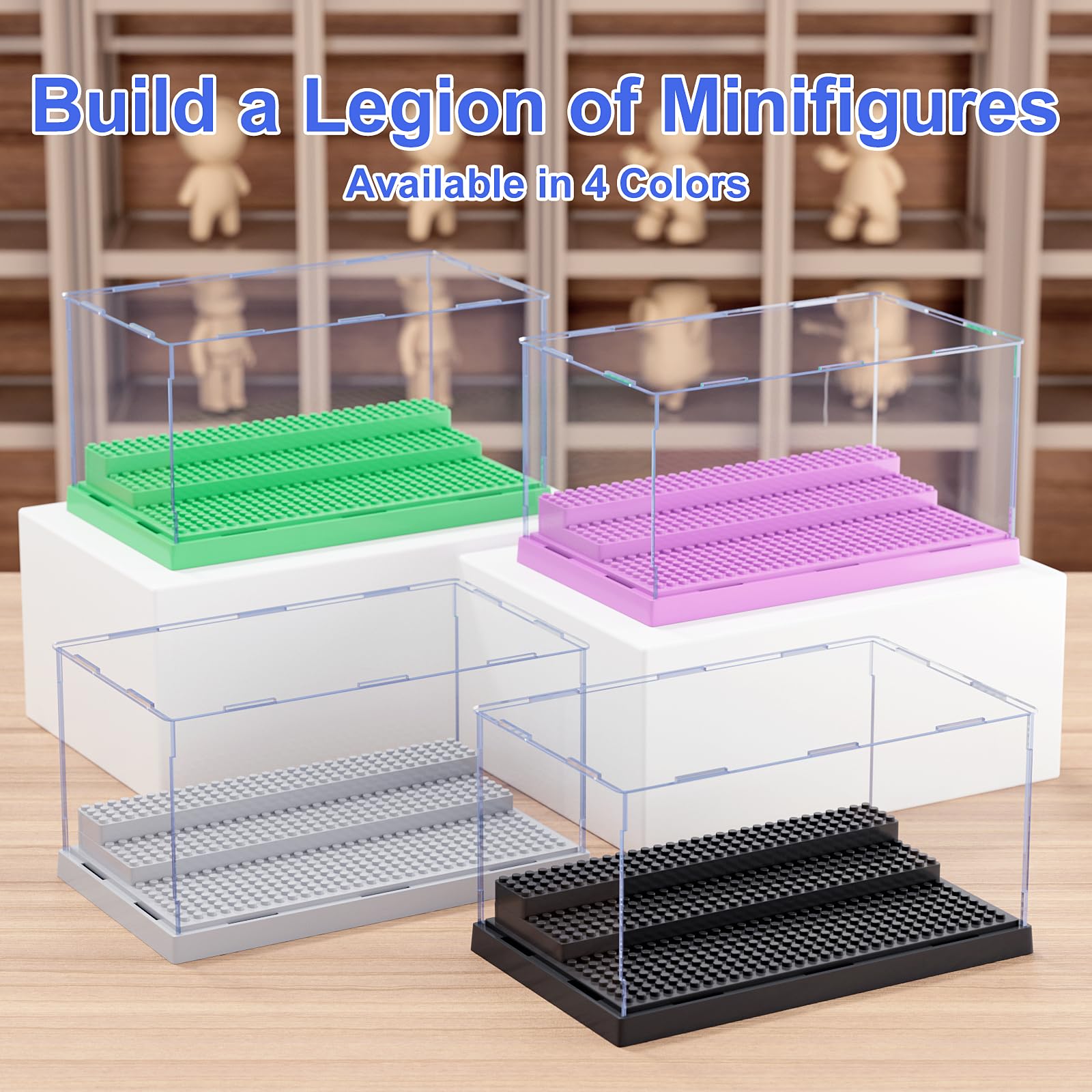 Mlikero Green Acrylic Display Case for Minifigures – Holds Up to 35 Figures with 3 Movable Steps