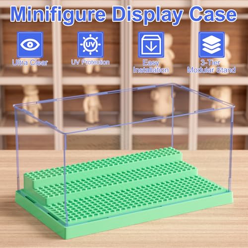 Mlikero Green Acrylic Display Case for Minifigures – Holds Up to 35 Figures with 3 Movable Steps