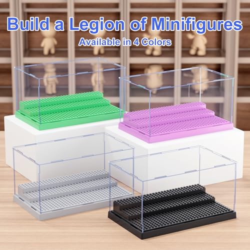 Mlikero Grey Acrylic Display Case for Minifigures - Holds 35, Removable Steps