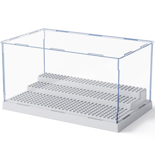 Mlikero Grey Acrylic Display Case for Minifigures - Holds 35, Removable Steps