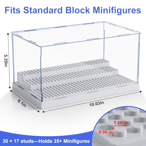 Mlikero Grey Acrylic Display Case for Minifigures - Holds 35, Removable Steps