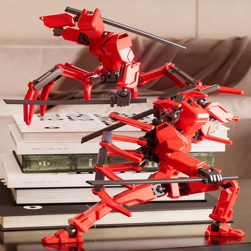 MMXBGS T13 Action Figure Set – 5.5-Inch Red Robot to Spider Mech with Multi-Jointed Articulation and Accessories for Kids Ages 8-12
