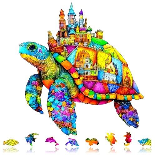 Mocfesk Wooden Puzzle: Sea Turtle Castle – Small Jigsaw for Adults, Seniors, Kids