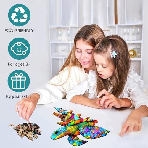 Mocfesk Wooden Puzzle: Sea Turtle Castle – Small Jigsaw for Adults, Seniors, Kids