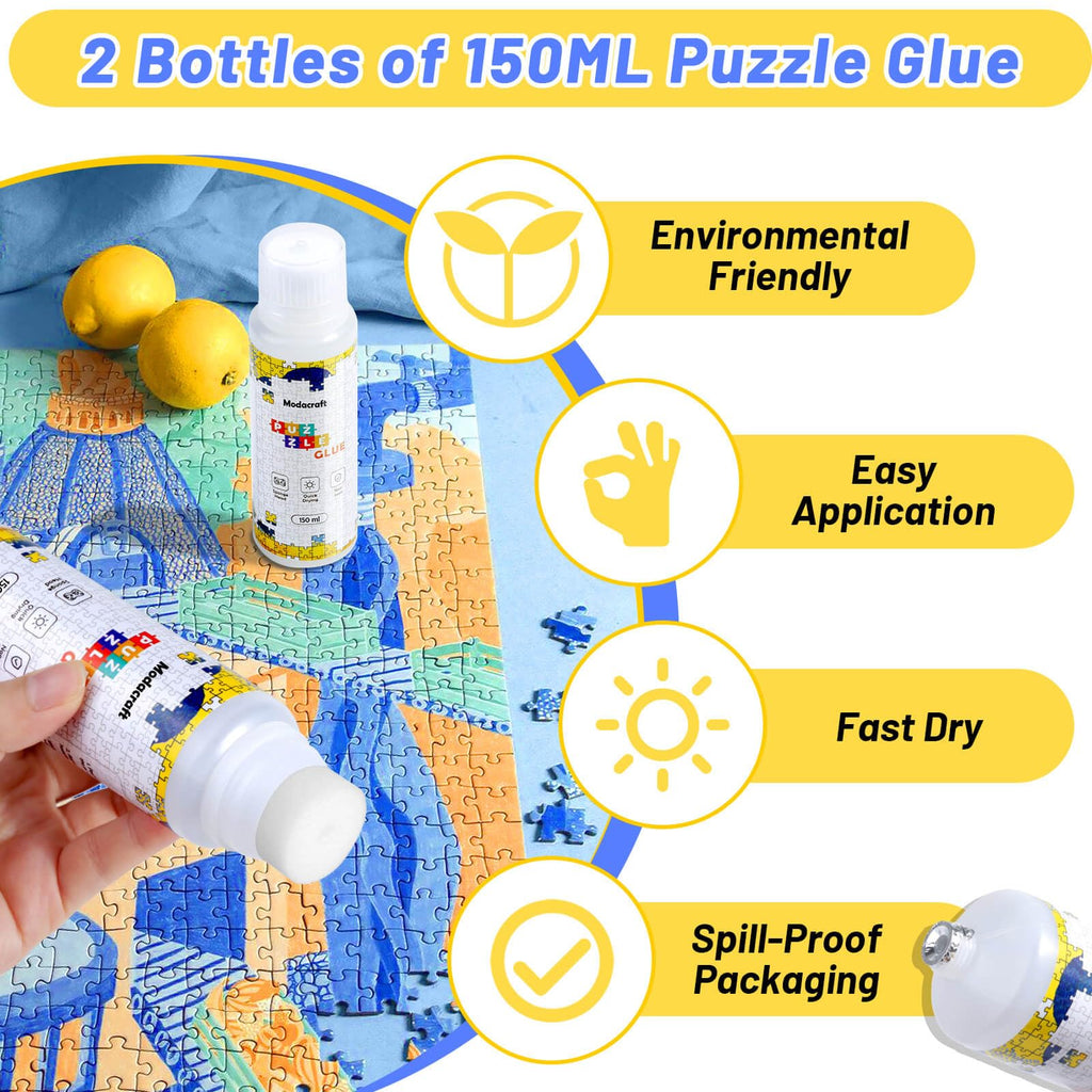 Modacraft Jigsaw Puzzle Glue 2 Pack 150ml | Clear Quick Dry PVA Glue for Puzzles & Diamond Paintings
