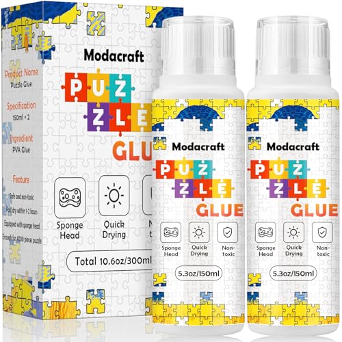 Modacraft Jigsaw Puzzle Glue 2 Pack 150ml | Clear Quick Dry PVA Glue for Puzzles & Diamond Paintings