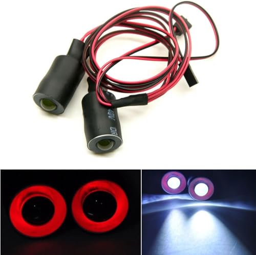 MOHERO 2 LEDs Angel Eyes & Demon Eyes LED Headlights for 1/10 RC Crawler Cars (Red+White, 17mm)