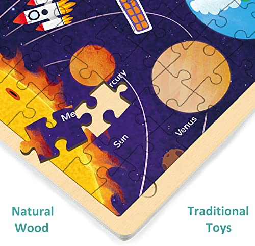 MoinKidz Solar System Wooden Puzzle for Kids 3-10 – 100 Unique Pieces with Storage Tray