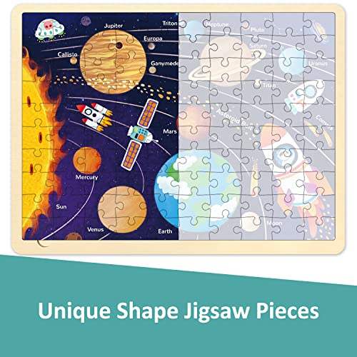 MoinKidz Solar System Wooden Puzzle for Kids 3-10 – 100 Unique Pieces with Storage Tray