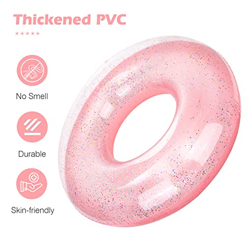 MoKo 90cm Glitter Swim Ring – Rose Gold Inflatable Pool Float for Kids and Adults