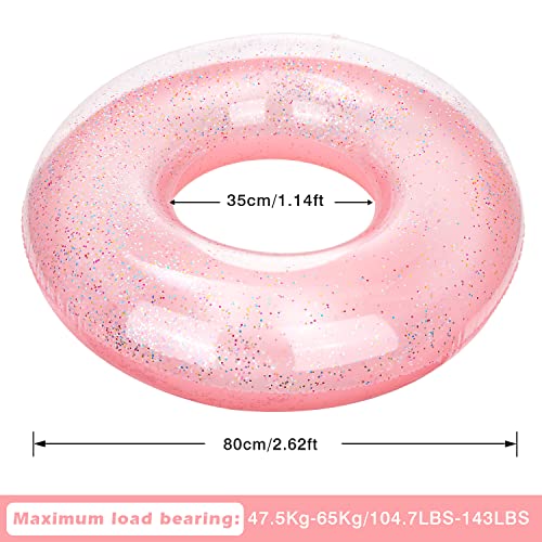 MoKo 90cm Glitter Swim Ring – Rose Gold Inflatable Pool Float for Kids and Adults