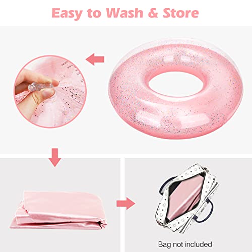 MoKo 90cm Glitter Swim Ring – Rose Gold Inflatable Pool Float for Kids and Adults