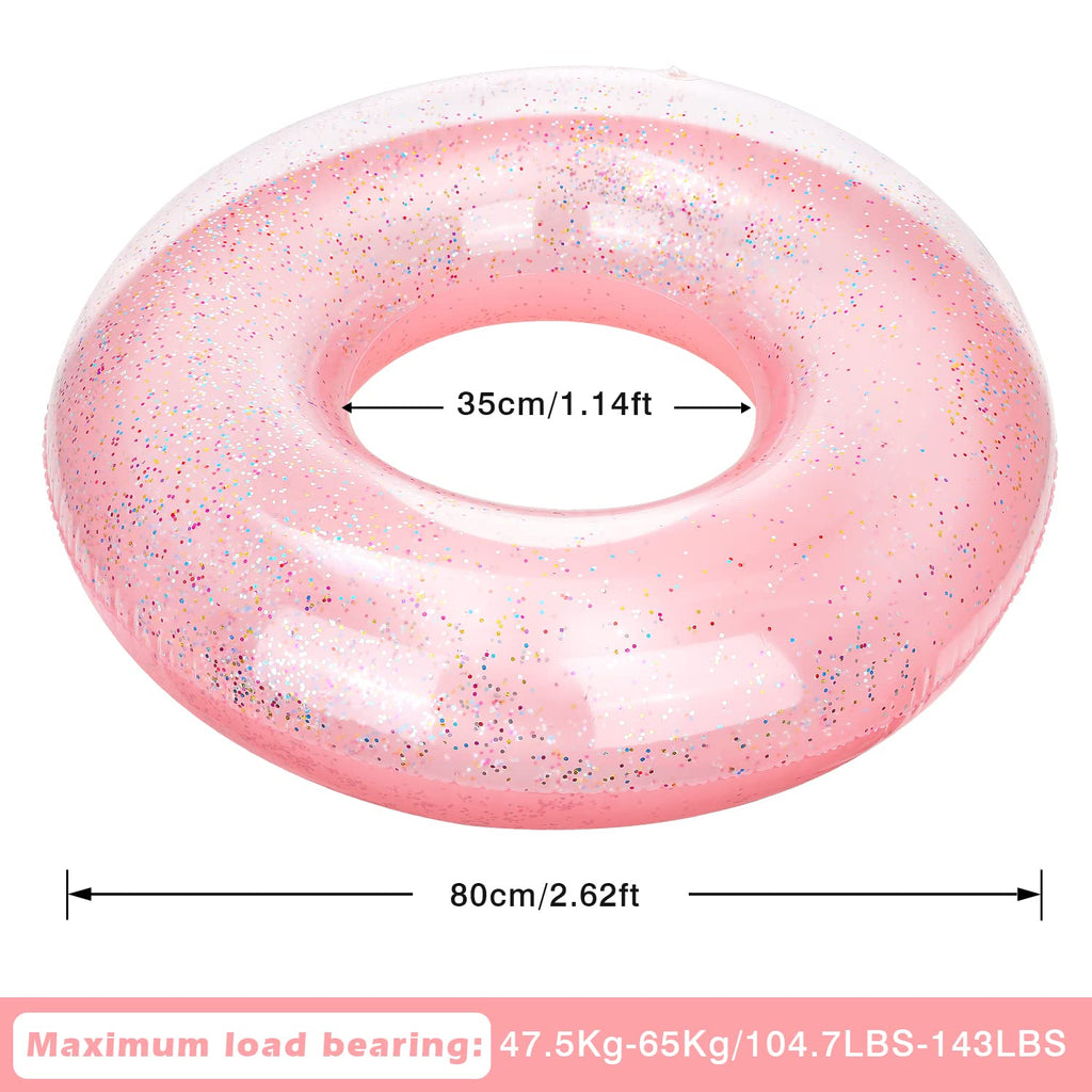 MoKo 90cm Glitter Swim Ring – Rose Gold Inflatable Pool Float for Kids and Adults