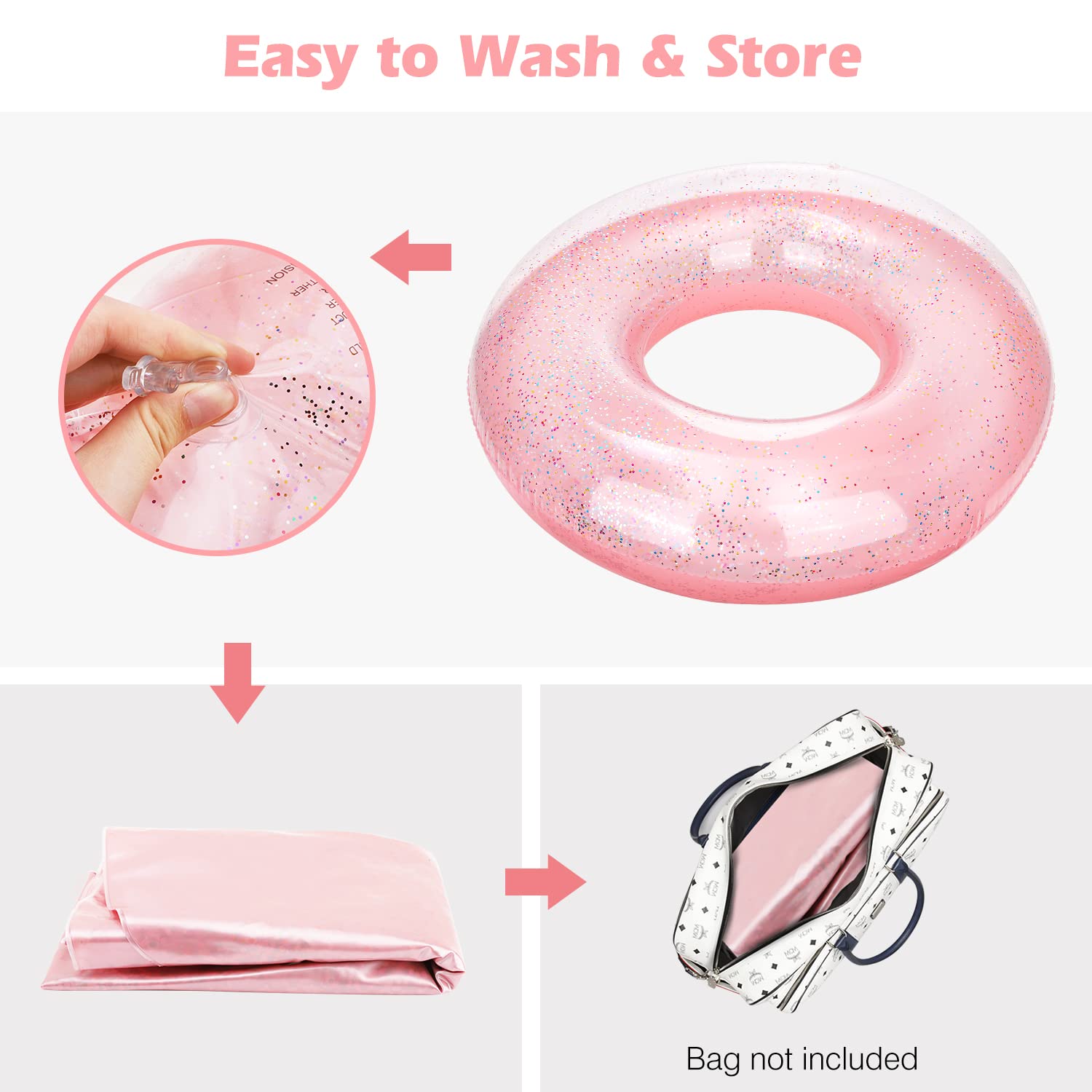 MoKo 90cm Glitter Swim Ring – Rose Gold Inflatable Pool Float for Kids and Adults